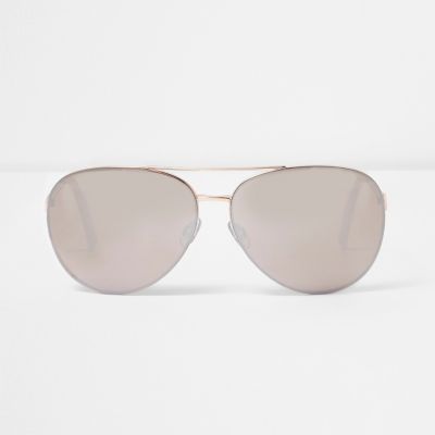 Rose gold tone aviator mirror lens sunglasses